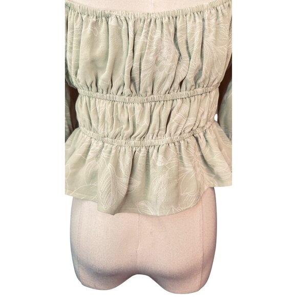 NWT WAYF Womens Medium Pistachio Green Floral Smocked Crop Top Elastic Waist - Picture 8 of 13